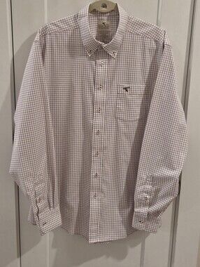 Genteal Classic Cotton Button-Up Shirt  Size XL Crimson & White Check-Plaid